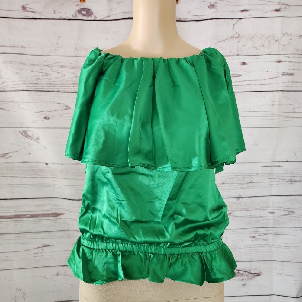 Rachel Lym Off-the-Shoulder Peasant Top / Cover-up Emerald Green - Small NWT